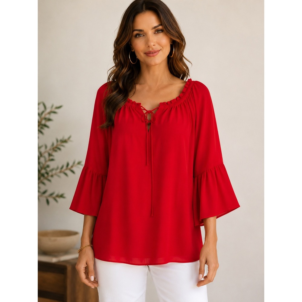 NWT Amanda Uprichard Red Tunic Top Bell Sleeve Lace Up (MSRP: $185) Small